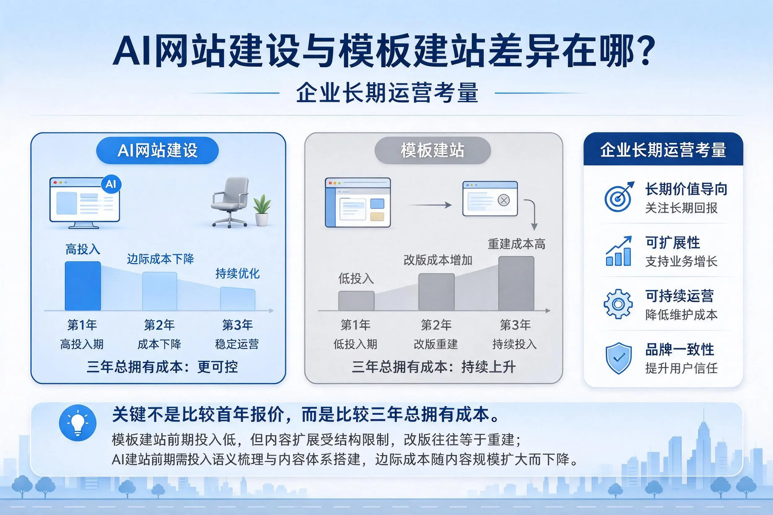 AI网站建设与模板建站差异在哪？运城企业长期运营考量